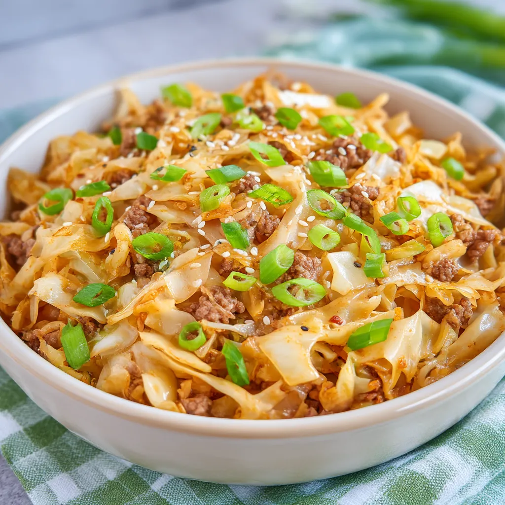 A bowl of food with the words "Inside Out Egg Roll" written on it.