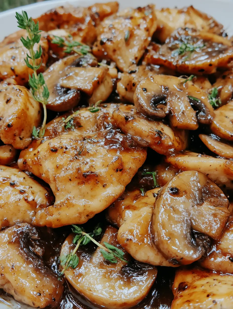 A dish of black pepper chicken with mushrooms.