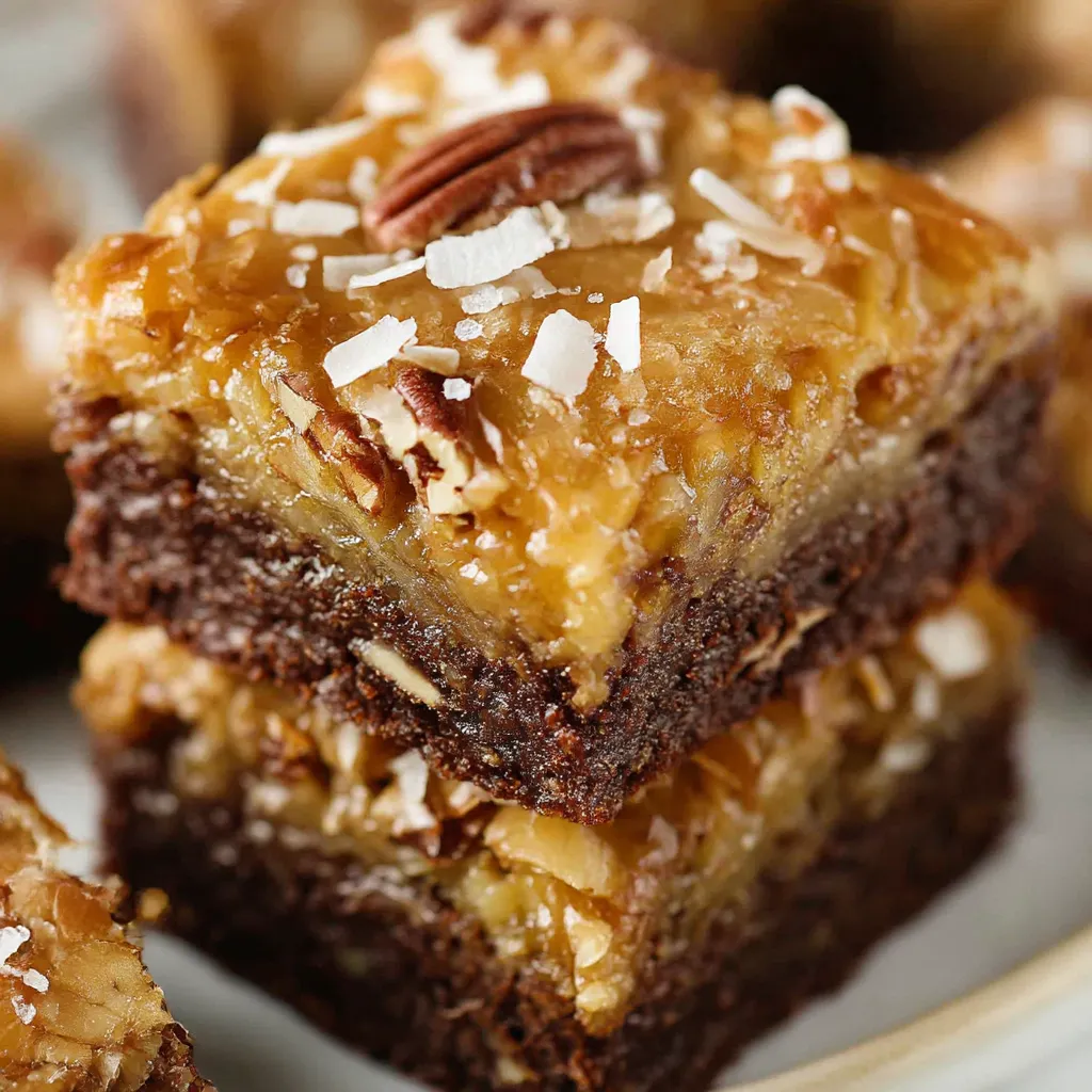 A plate of German chocolate brownies.