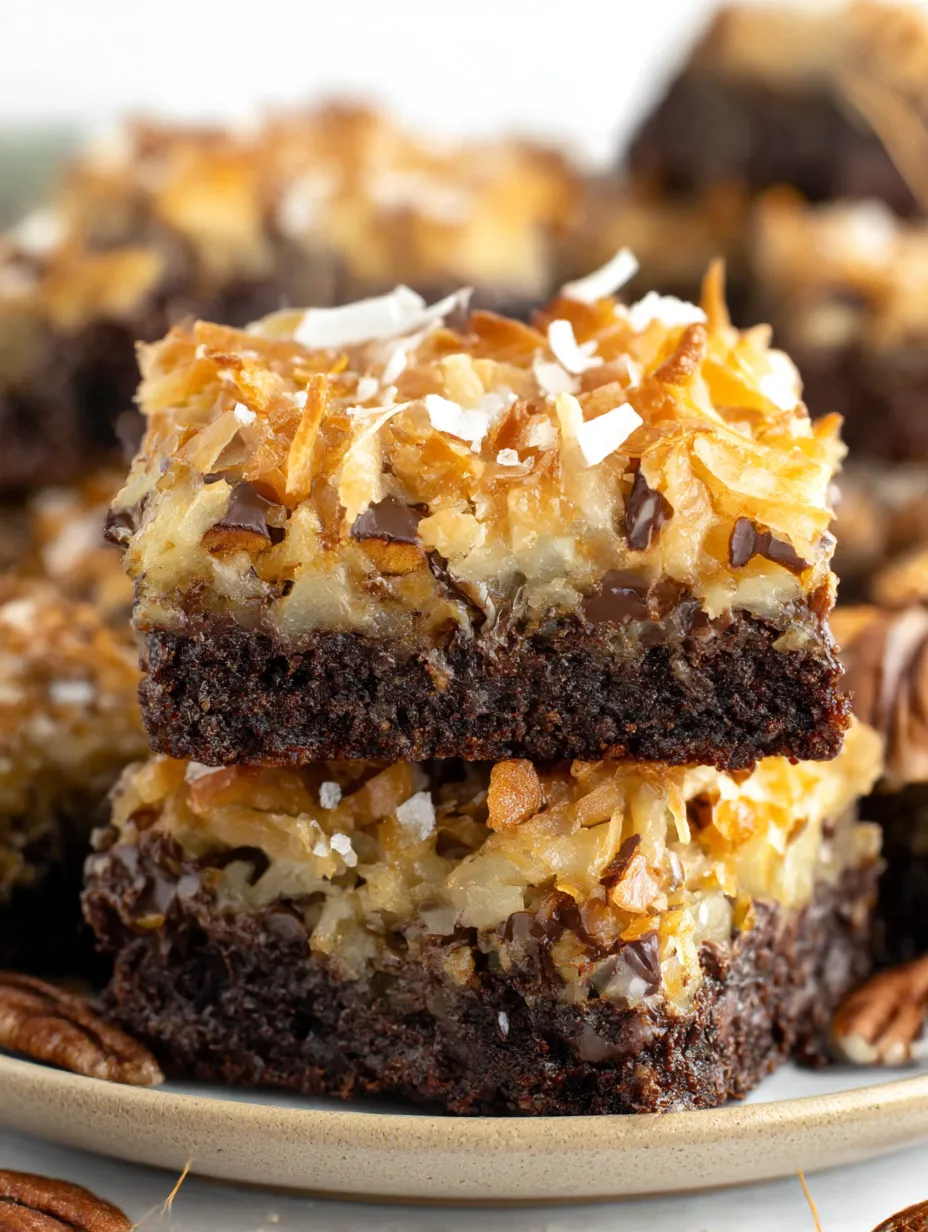 A slice of German chocolate brownies.