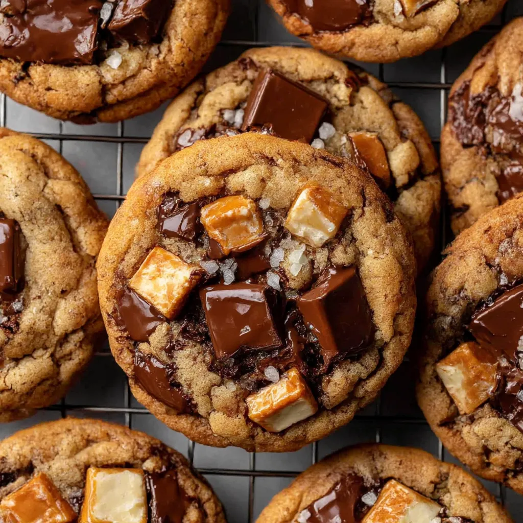 German chocolate cookies with chocolate chips and caramel.