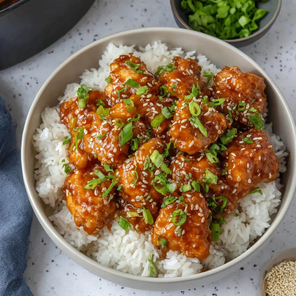 A bowl of rice and chicken.